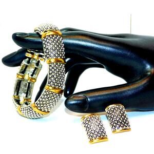 Classy Classic Silver & Gold Bracelet & Earrings Set Lot